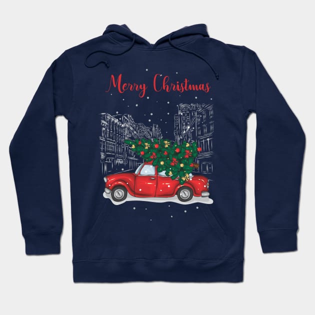 Christmas tree and gifts in a red car! - Happy Christmas and a happy new year! - Available in stickers, clothing, etc Hoodie by Crazy Collective